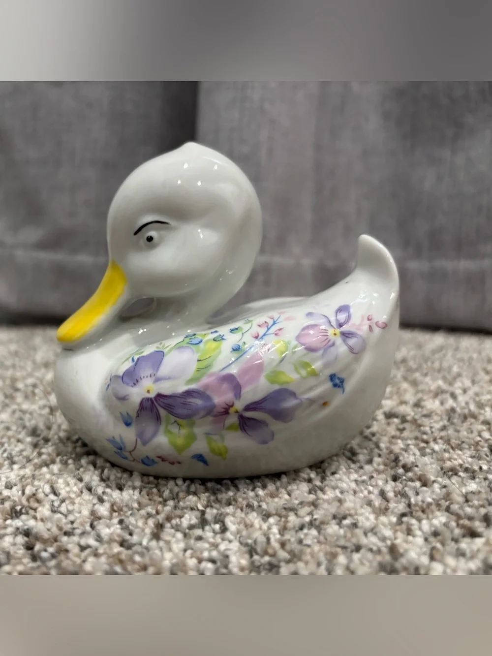 Vintage Floral Porcelain Duck Cotton Ball Holder Dispenser Farmhouse CottageCore